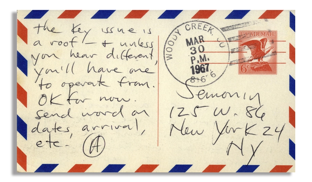 Hunter S. Thompson Autograph Letter Signed -- ''...The key issue is a roof...''